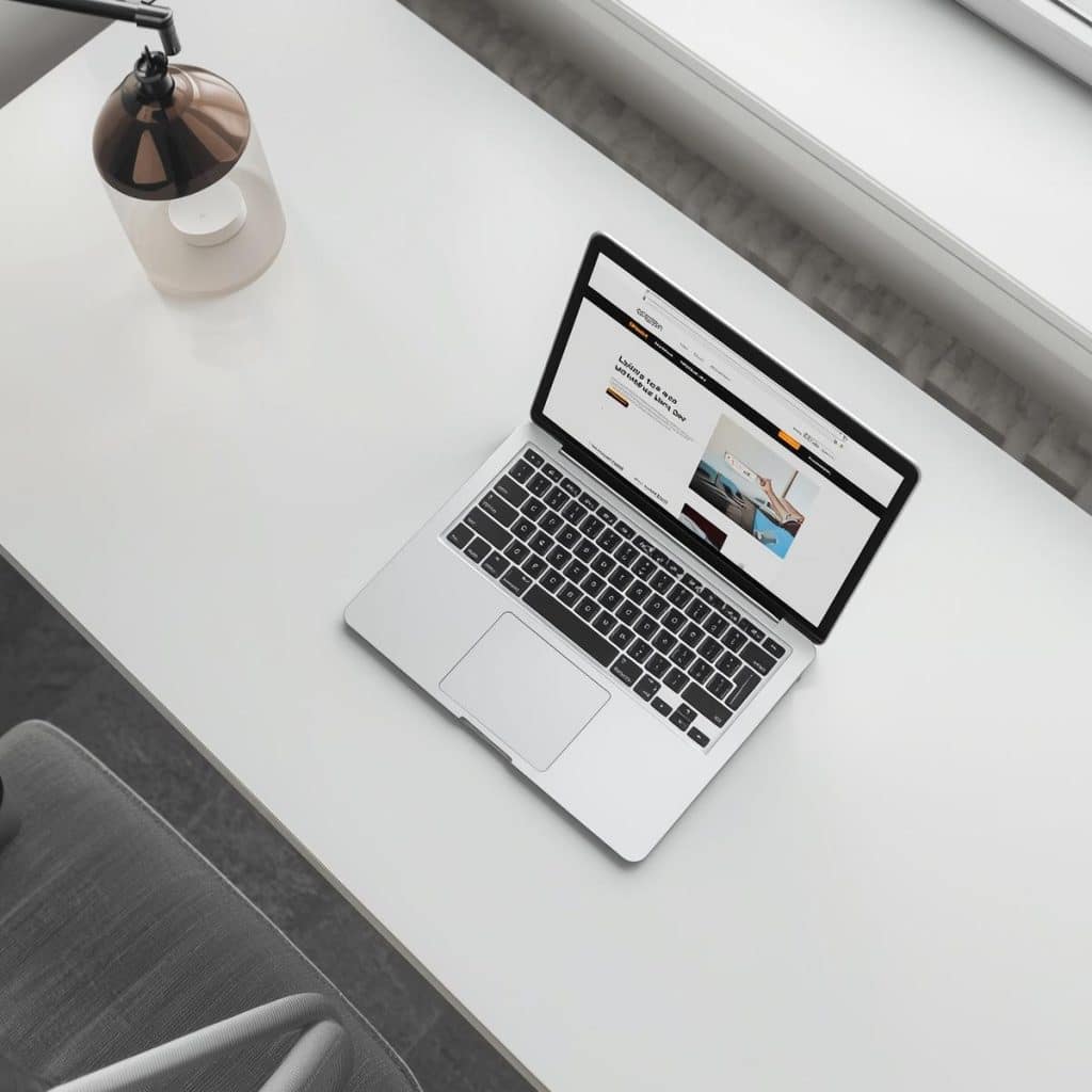 Laptop op bureau met website geopend voor slug en snippet optimalisatie